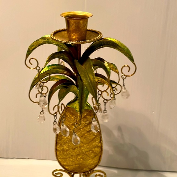Pineapple 🍍 Detailed Candle Holder -w/ Hanging Clear Beads Must see - unique - Picture 3 of 14